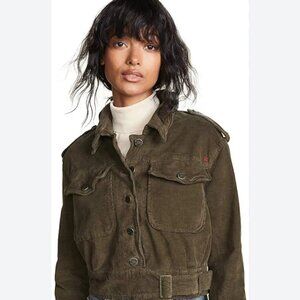 Free People Women’s Youth Brown Green Everlyn Croped Jacket size S Star Pockets
